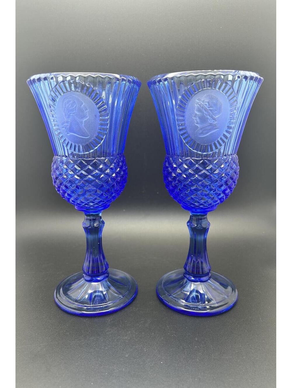 Avon Fostoria George and Martha Washington blue cobalt goblets